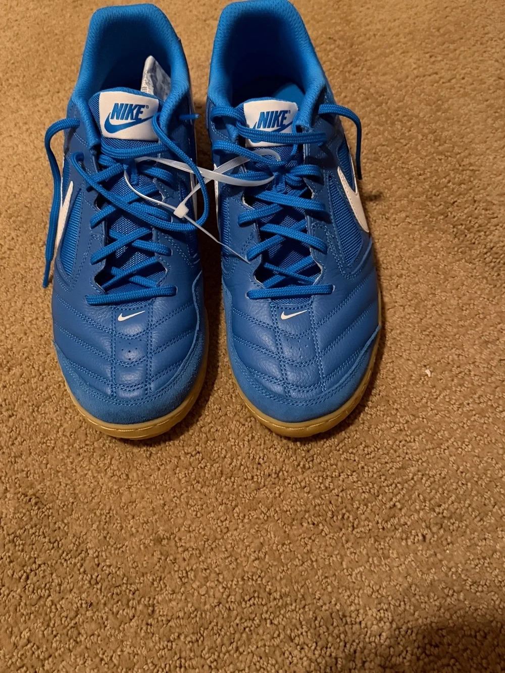 New Nike Men’s Royal Blue Indoor Soccer Shoes with White Swoosh